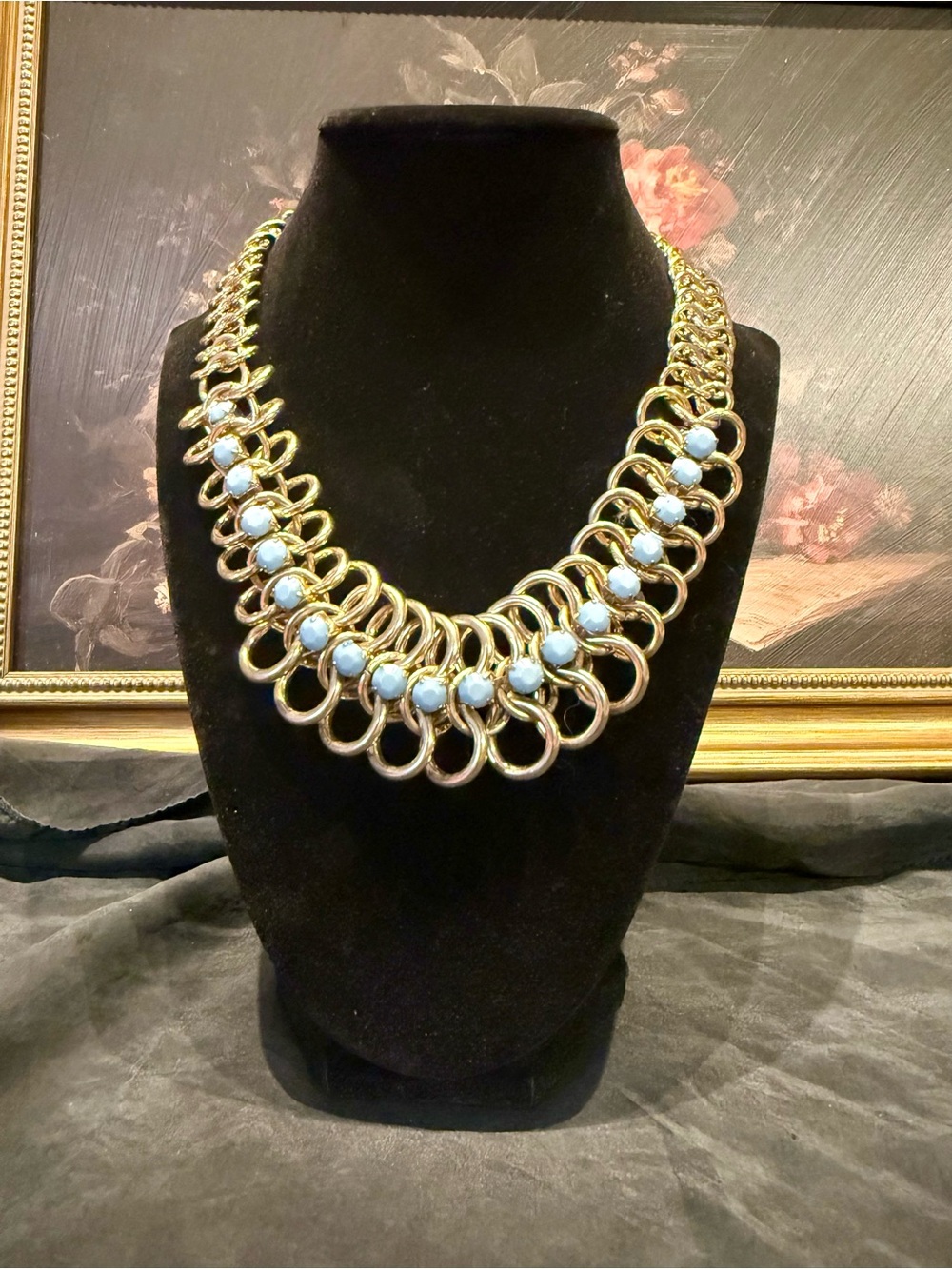 Vintage Gold and Blue Toned Statement Necklace